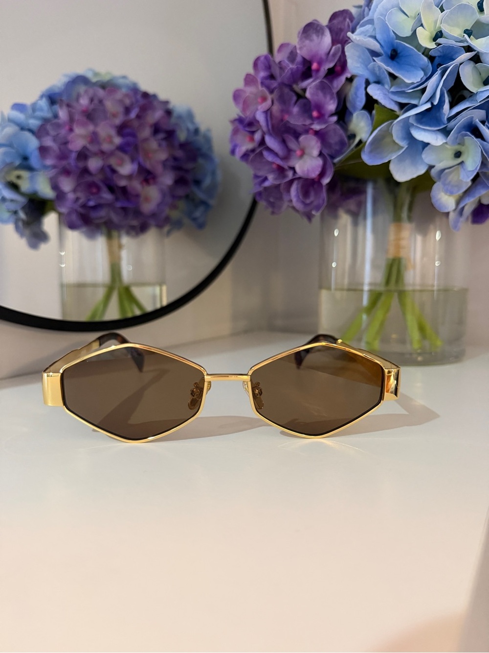 Gold Frame Brown Lens Geometric Sunglasses